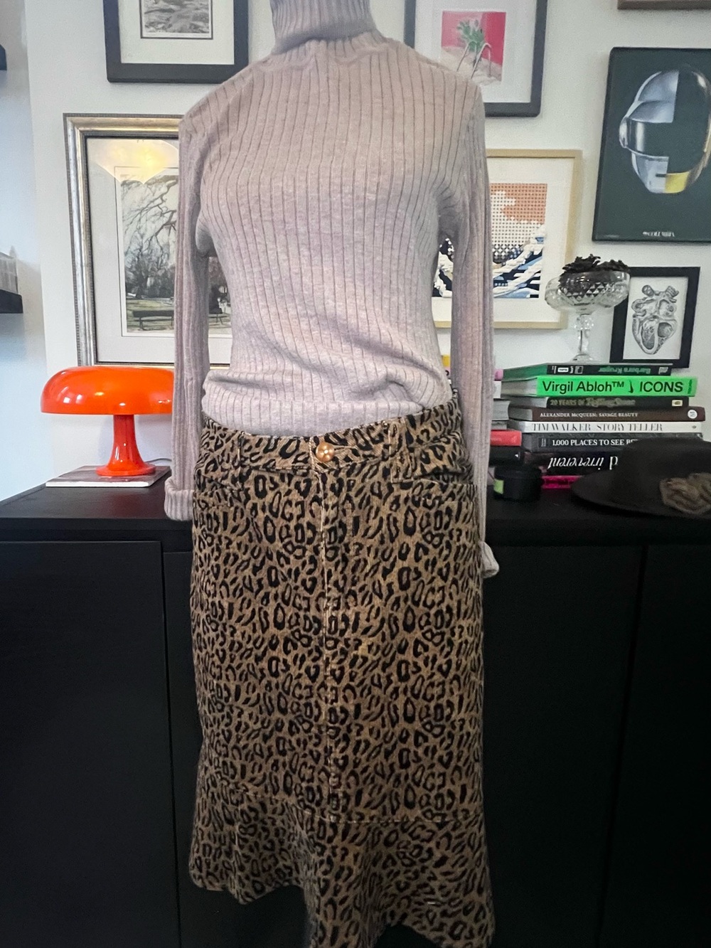 Leopard Print Pencil Midi Skirt in Brown